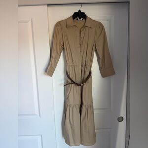 Ellen Tracy Beige Long Sleeve Dress